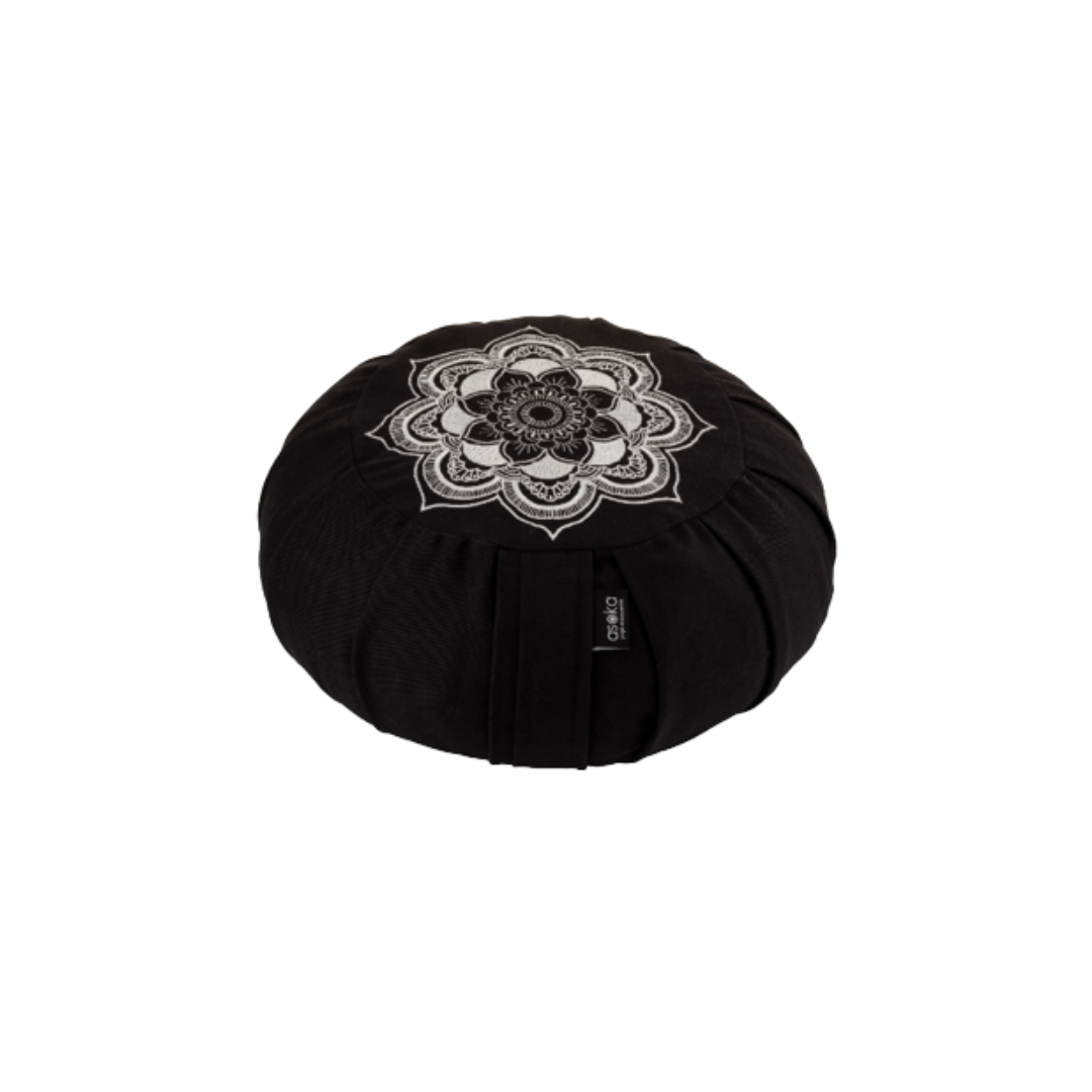 Asoka Round Meditation Zafu (Black with Mandala)