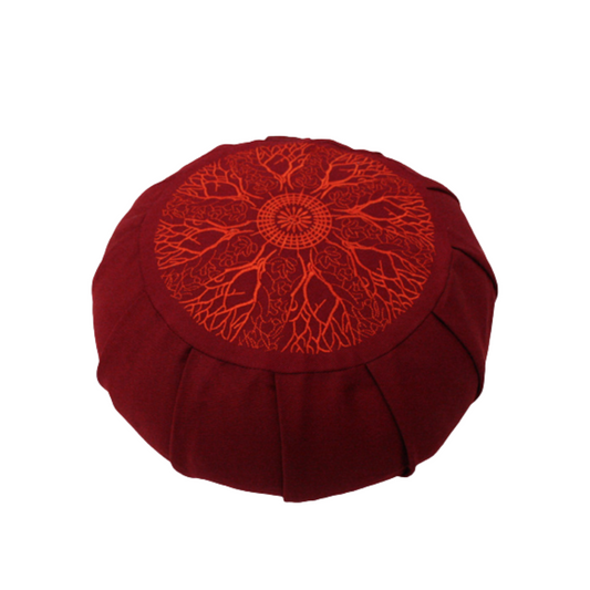 Asoka Round Meditation Zafu (Burgundy Fire Mandala)